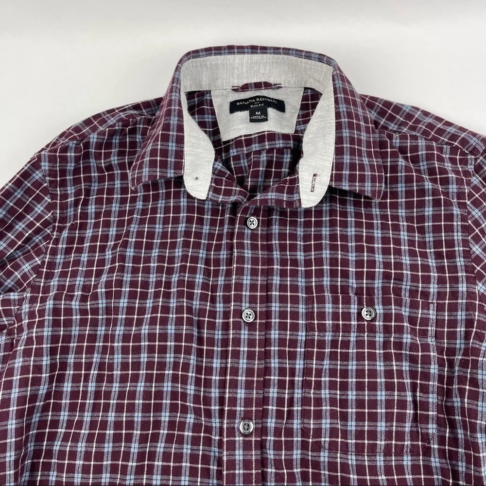Banana Republic Button Up Shirt Mens Medium Slim Fit Red Plaid